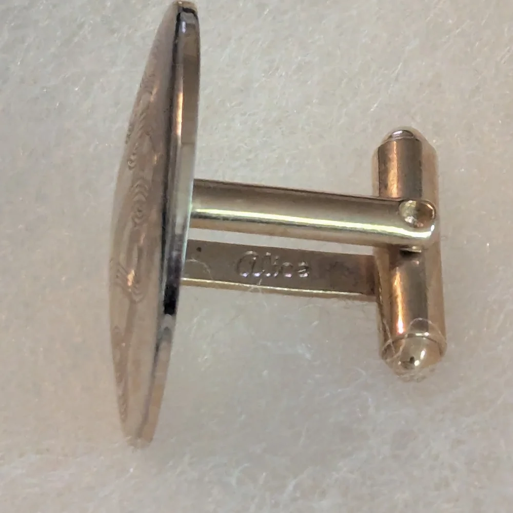 Vintage Alice Embossed Swirls Monogram Styled Gold Tone Cuff Links